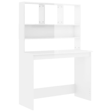 vidaXL Escritorio de estantes contrachapada blanco brillo 102x45x148cm