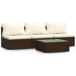 vidaXL Set muebles de jardín 4 piezas y cojines ratán sintético marrón