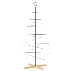 vidaXL Árbol de Navidad metal negro con base de madera 150 cm