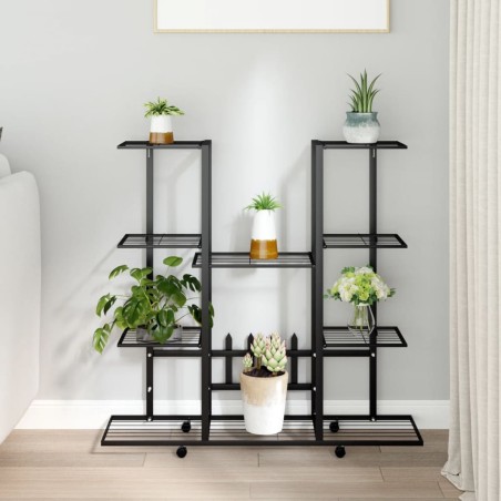 vidaXL Soporte para flores con ruedas hierro negro 94,5x24,5x91,5 cm
