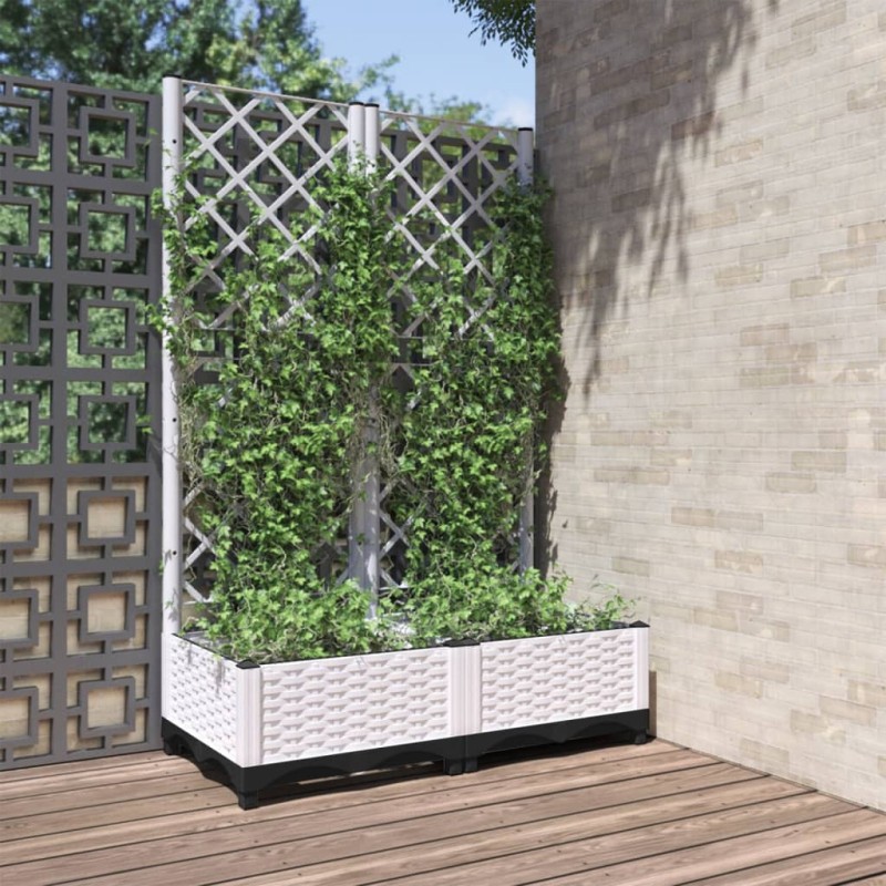 vidaXL Jardinera con enrejado PP blanco 80x40x121,5 cm