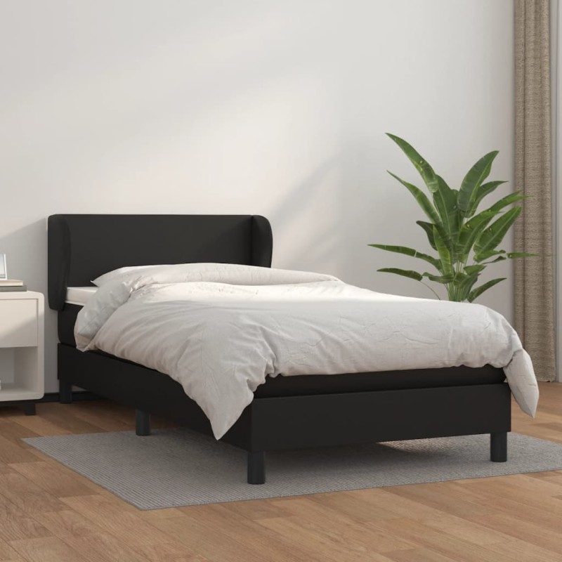 vidaXL Cama box spring con colchón cuero sintético negro 80x200 cm