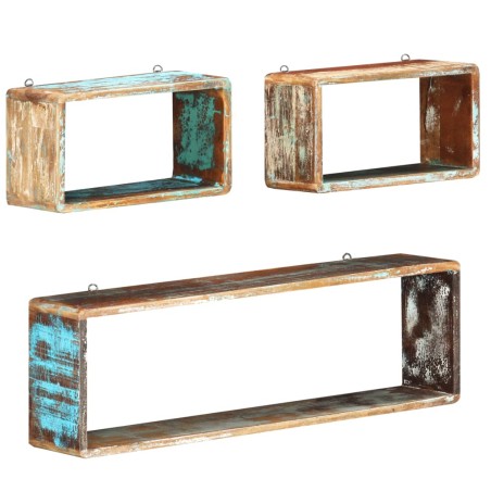 vidaXL Juego de estantes cubo de pared 3 pzas madera maciza reciclada
