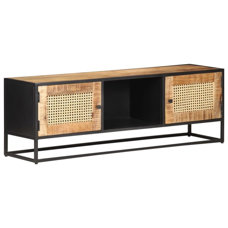 vidaXL Mueble para TV madera mango rugosa y caña natural 120x30x40 cm vidaXL Mueble para TV madera mango rugosa y caña natural 120x30x40 cm