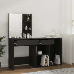 vidaXL Tocador con LED y armario madera contrachapada negro
