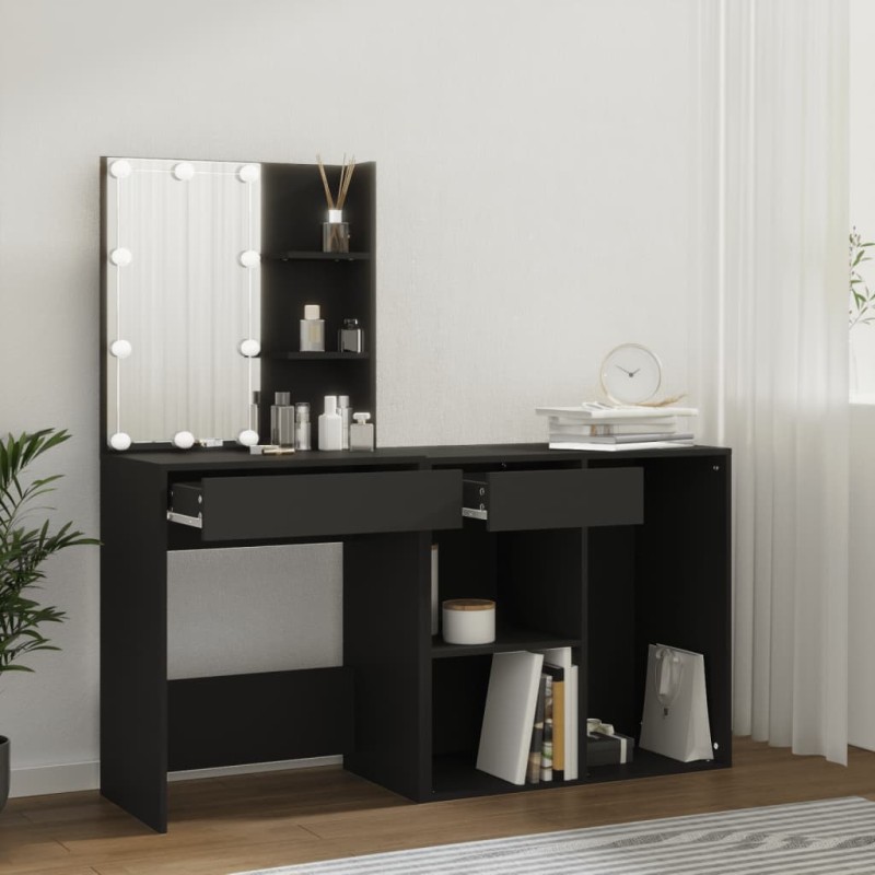 vidaXL Tocador con LED y armario madera contrachapada negro vidaXL Tocador con LED y armario madera contrachapada negro