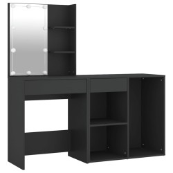vidaXL Tocador con LED y armario madera contrachapada negro