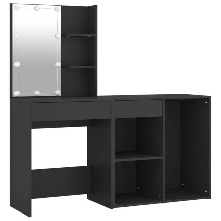 vidaXL Tocador con LED y armario madera contrachapada negro