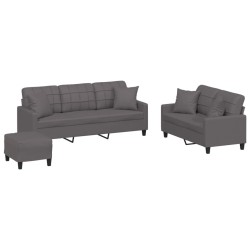 vidaXL Juego de sofás con cojines 3 piezas cuero sintético gris