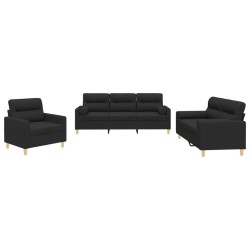 vidaXL Juego de sofás con cojines 3 piezas tela negro
