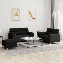 vidaXL Juego de sofás con cojines 3 piezas tela negro