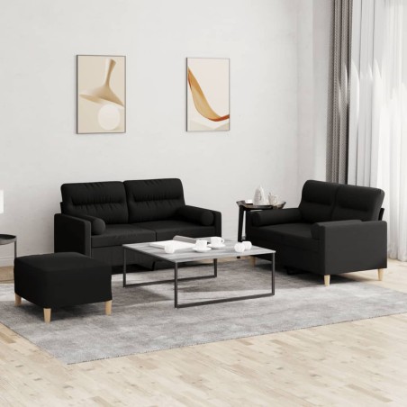 vidaXL Juego de sofás con cojines 3 piezas tela negro