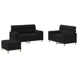 vidaXL Juego de sofás con cojines 3 piezas tela negro