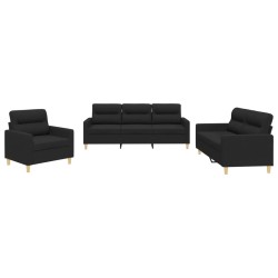 vidaXL Juego de sofás con cojines 3 piezas tela negro