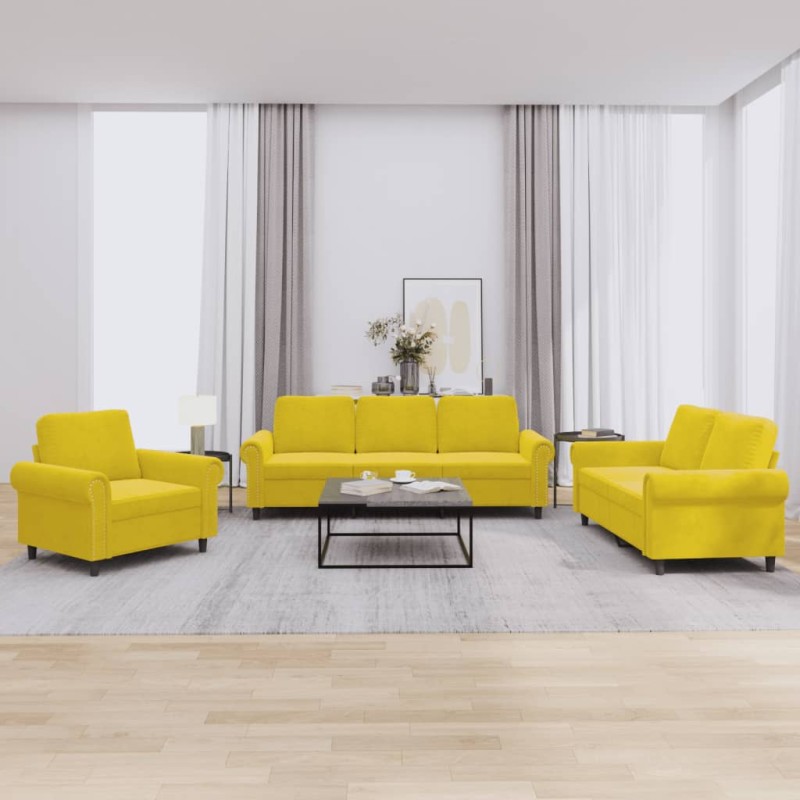 vidaXL Juego de sofás con cojines 3 piezas terciopelo amarillo vidaXL Juego de sofás con cojines 3 piezas terciopelo amarillo