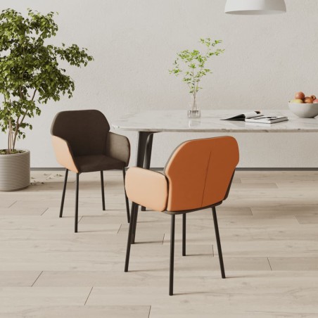 vidaXL Sillas de comedor 2 unidades cuero sintético y tela marrón