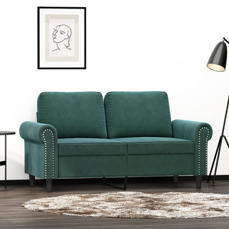 vidaXL Sofá de 2 plazas de terciopelo verde oscuro 120 cm