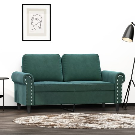 vidaXL Sofá de 2 plazas de terciopelo verde oscuro 120 cm