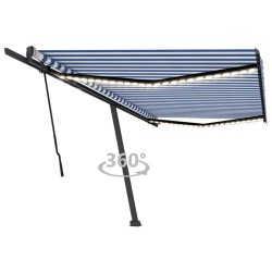 vidaXL Toldo manual retráctil con LED azul y blanco 500x300 cm