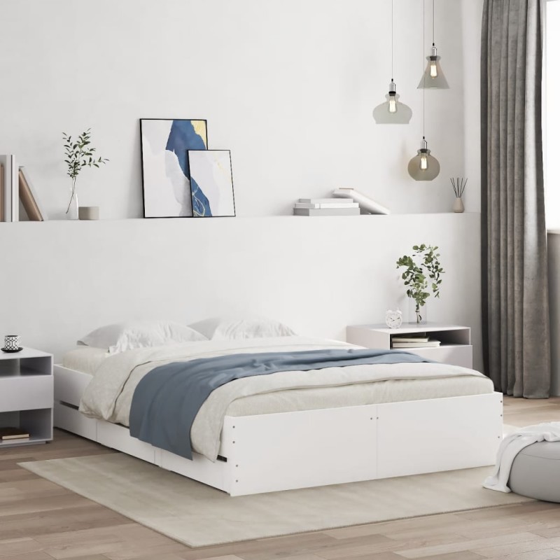 vidaXL Cama con cajones madera de ingeniería blanco 135x190 cm vidaXL Cama con cajones madera de ingeniería blanco 135x190 cm