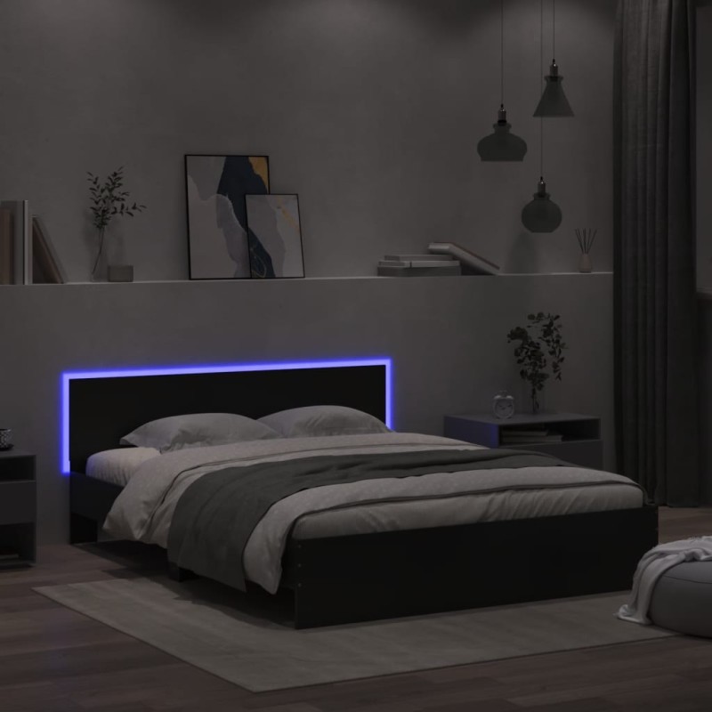 vidaXL Estructura de cama cabecero y luces LED negra160x200 cm vidaXL Estructura de cama cabecero y luces LED negra160x200 cm