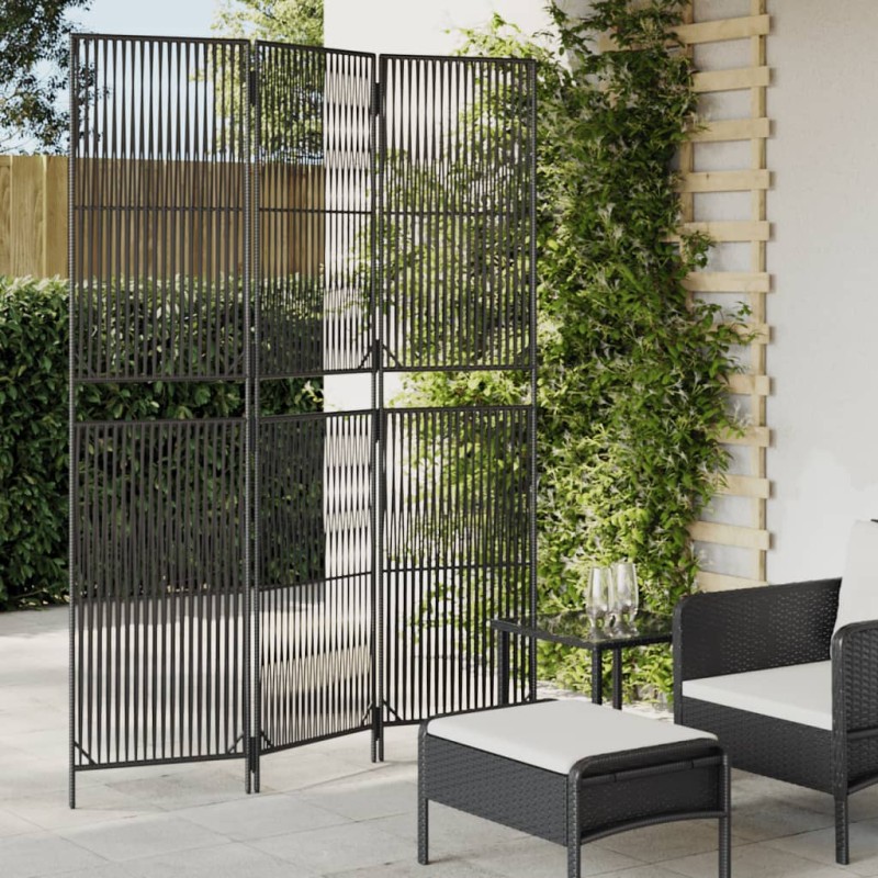vidaXL Biombo de 3 paneles ratán sintético negro vidaXL Biombo de 3 paneles ratán sintético negro