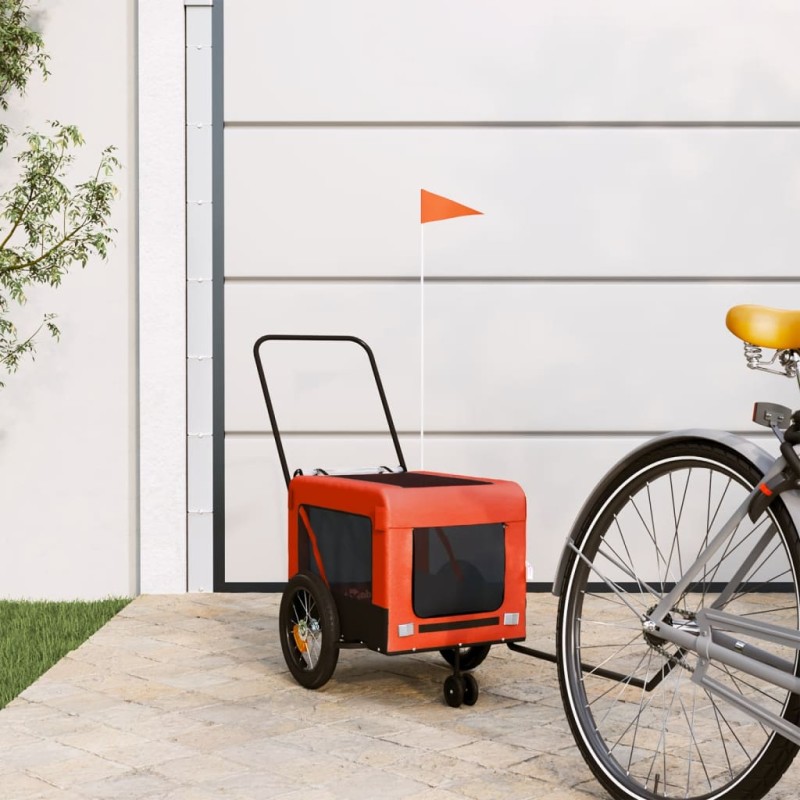 vidaXL Remolque de bicicleta mascotas hierro tela Oxford naranja negro vidaXL Remolque de bicicleta mascotas hierro tela Oxford naranja negro
