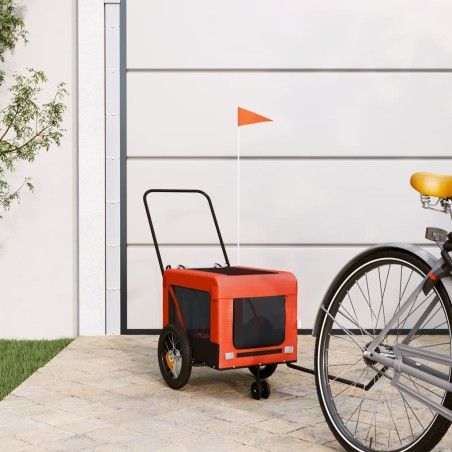 vidaXL Remolque de bicicleta mascotas hierro tela Oxford naranja negro