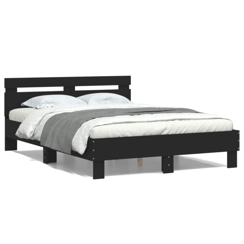 vidaXL Estructura de cama con cabecero y luces LED negro 120x190 cm vidaXL Estructura de cama con cabecero y luces LED negro 120x190 cm