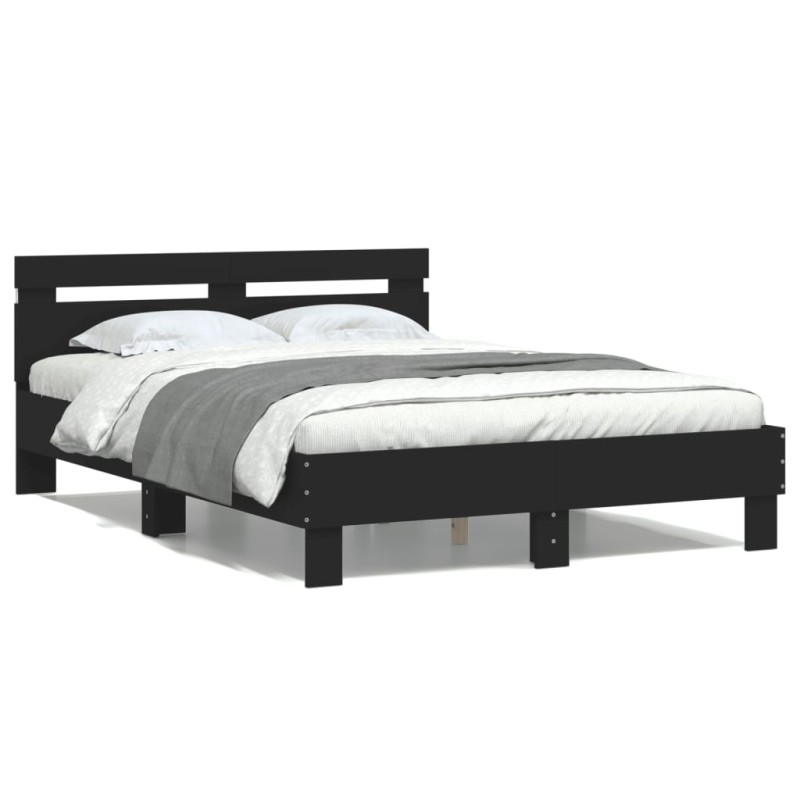 vidaXL Estructura de cama con cabecero y luces LED negro 135x190 cm vidaXL Estructura de cama con cabecero y luces LED negro 135x190 cm