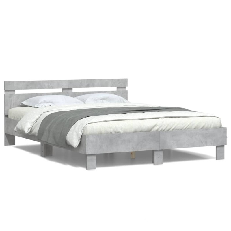 vidaXL Estructura de cama cabecero y luces LED gris hormigón 140x190cm vidaXL Estructura de cama cabecero y luces LED gris hormigón 140x190cm