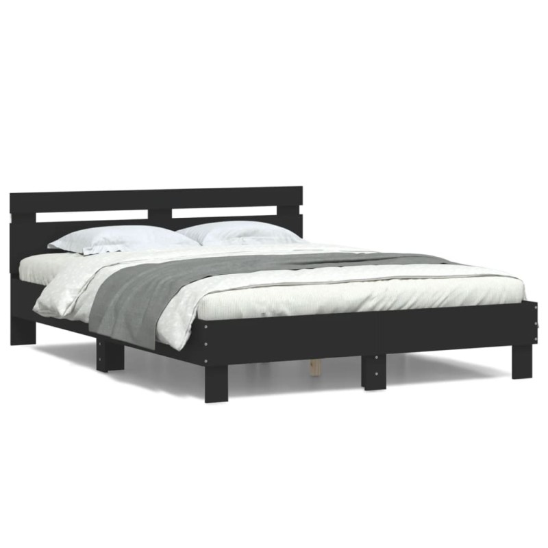 vidaXL Estructura de cama con cabecero y luces LED negro 140x190 cm