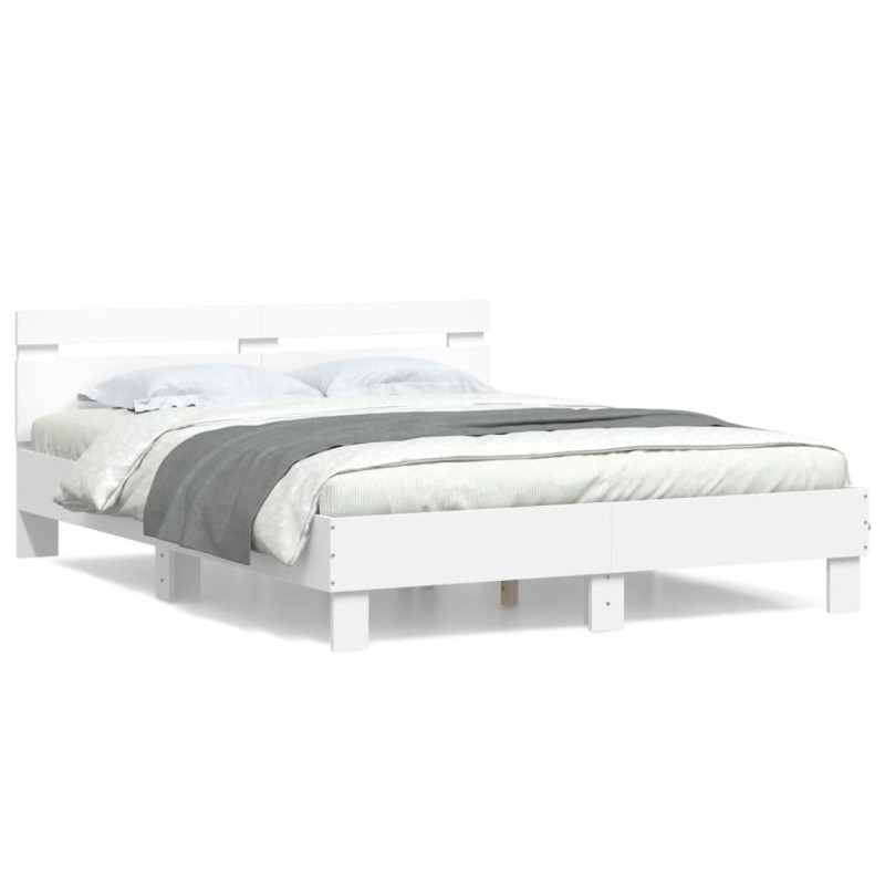 vidaXL Estructura cama con cabecero madera ingeniería blanco 150x200cm vidaXL Estructura cama con cabecero madera ingeniería blanco 150x200cm