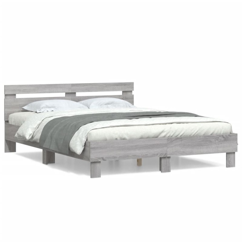 vidaXL Cama con cabecero madera de ingeniería gris Sonoma 150x200 cm vidaXL Cama con cabecero madera de ingeniería gris Sonoma 150x200 cm