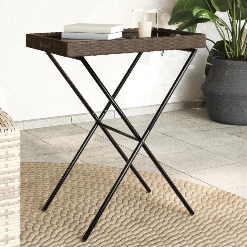 vidaXL Mesa con bandeja plegable ratán sintético marrón 65x40x75 cm vidaXL Mesa con bandeja plegable ratán sintético marrón 65x40x75 cm