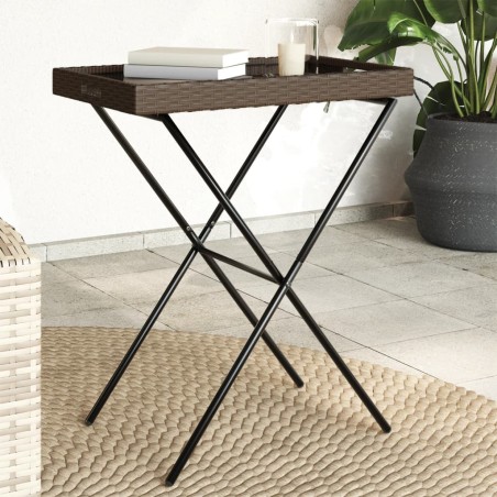 vidaXL Mesa con bandeja plegable ratán sintético marrón 65x40x75 cm