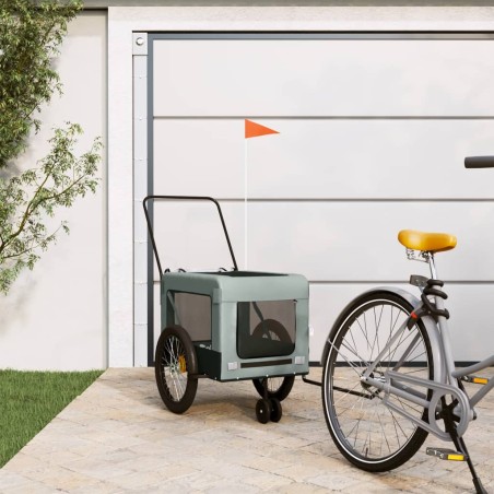 vidaXL Remolque de bicicleta mascotas hierro tela Oxford gris negro