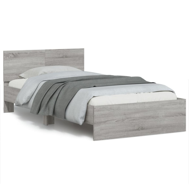 vidaXL Estructura de cama cabecero luces LED gris Sonoma 100x200 cm vidaXL Estructura de cama cabecero luces LED gris Sonoma 100x200 cm