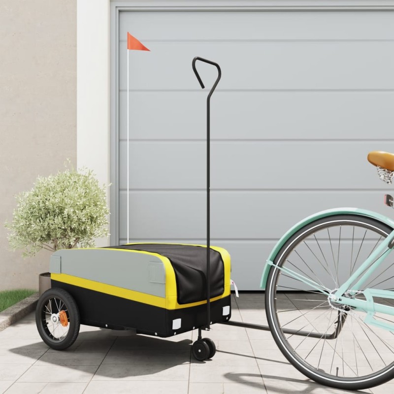 vidaXL Remolque para bicicleta hierro negro y amarillo 30 kg vidaXL Remolque para bicicleta hierro negro y amarillo 30 kg