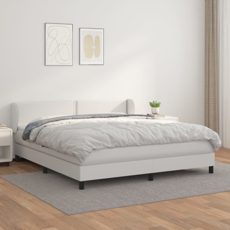 vidaXL Cama box spring con colchón cuero sintético blanco 180x200 cm