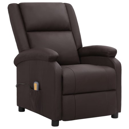 vidaXL Sillón de masaje de cuero auténtico marrón