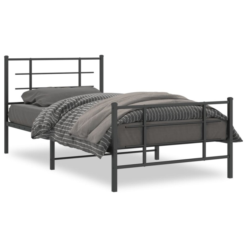 vidaXL Estructura de cama con cabecero y estribo metal negro 107x203cm