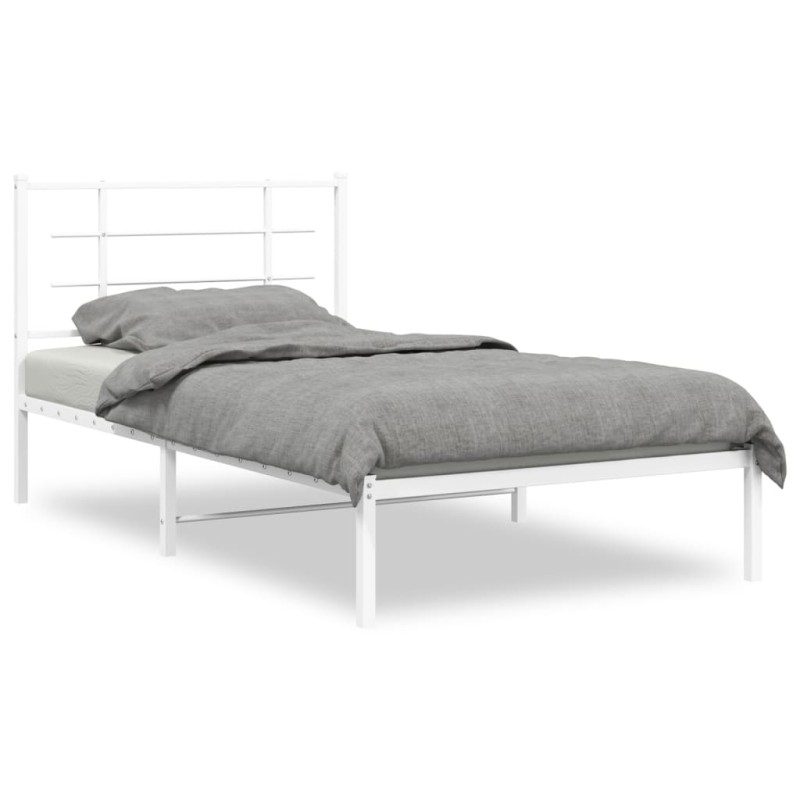 vidaXL Estructura de cama de metal con cabecero blanco 100x190 cm vidaXL Estructura de cama de metal con cabecero blanco 100x190 cm