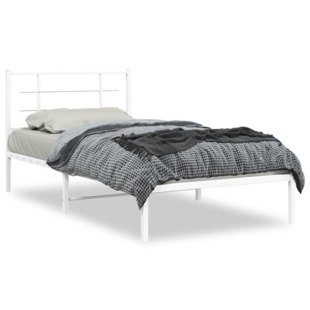 vidaXL Estructura de cama de metal con cabecero blanco 107x203 cm