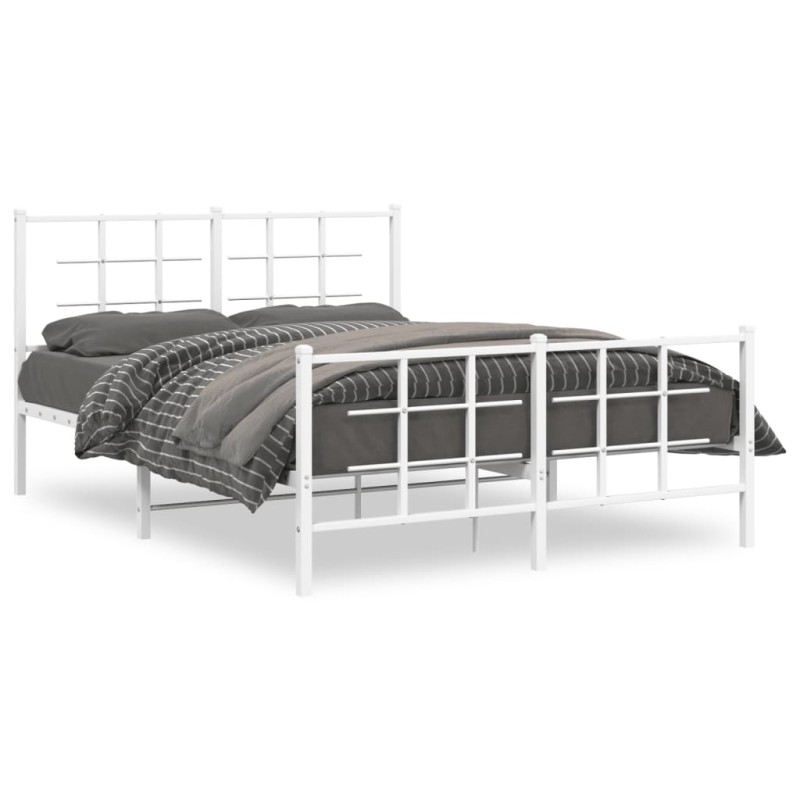 vidaXL Estructura cama metal con cabecero y estribo blanco 135x190 cm vidaXL Estructura cama metal con cabecero y estribo blanco 135x190 cm