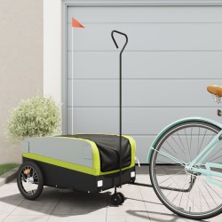 vidaXL Remolque para bicicleta hierro negro y verde 45 kg