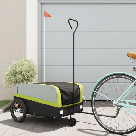 vidaXL Remolque para bicicleta hierro negro y verde 45 kg