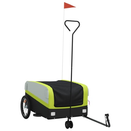 vidaXL Remolque para bicicleta hierro negro y verde 45 kg