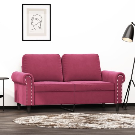 vidaXL Sofá de 2 plazas de terciopelo rojo tinto 120 cm