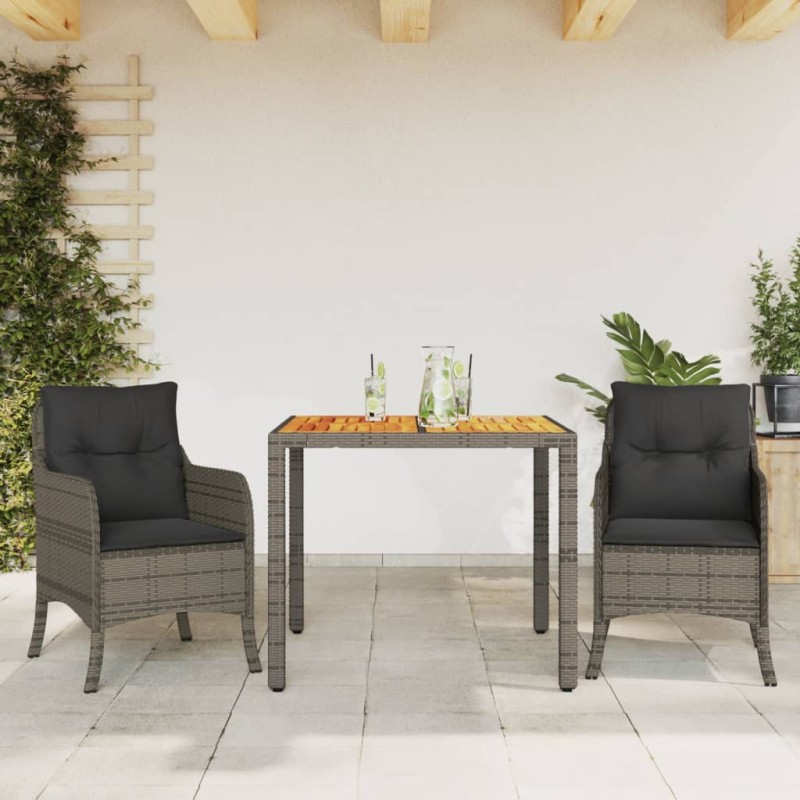 vidaXL Set comedor de jardín 3 piezas con cojines ratán sintético gris vidaXL Set comedor de jardín 3 piezas con cojines ratán sintético gris